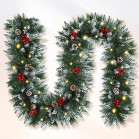 Pre-lit green PVC garland, 2.7 m, 30 LEDs, 200 branch tips