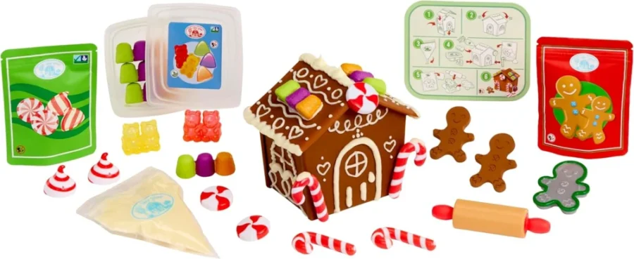 Pretend play gingerbread house kit with 22 accessories, not edible