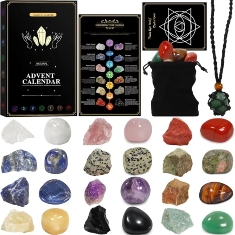 Pukamam crystals advent calendar, raw and polished stones, 24 doors