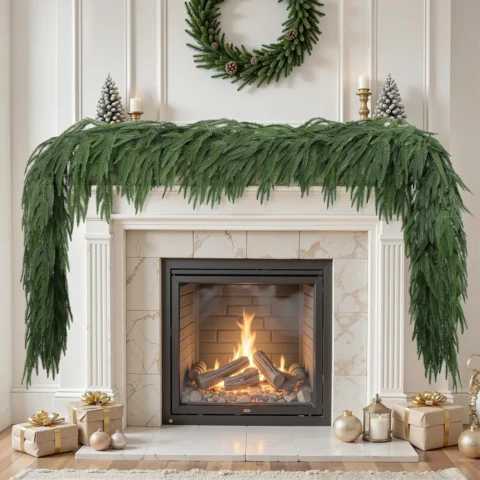 Real-touch Norfolk pine garland, 9 ft (2.7 m), unlit, hanging loops