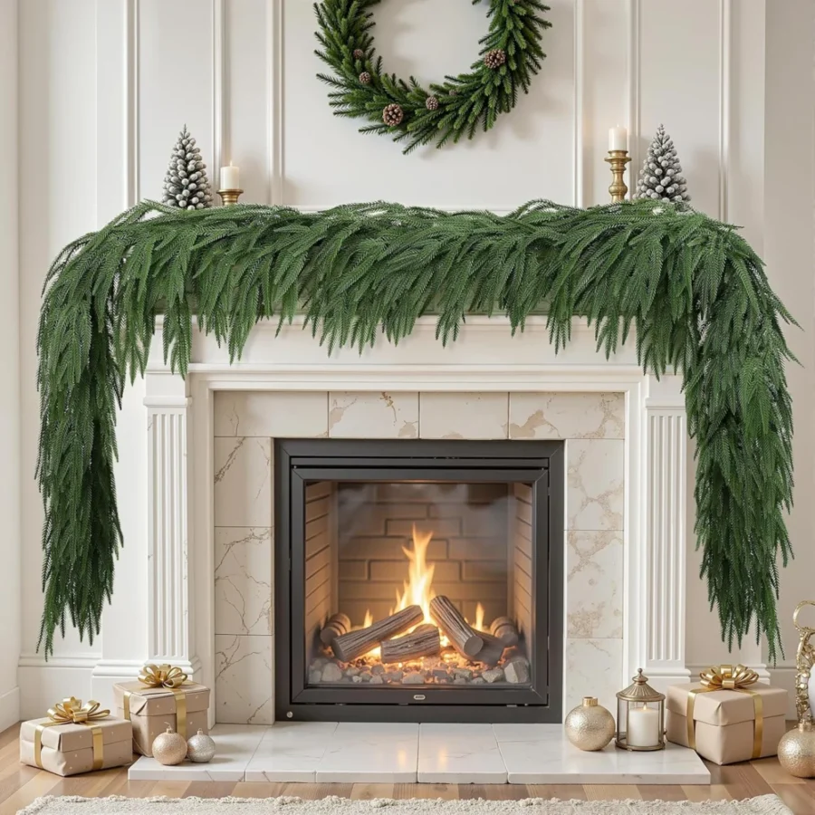 Real-touch Norfolk pine garland, 9 ft (2.7 m), unlit, hanging loops