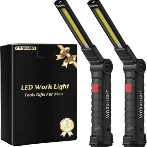Rechargeable foldable LED work light with magnet and hook, 2 pack