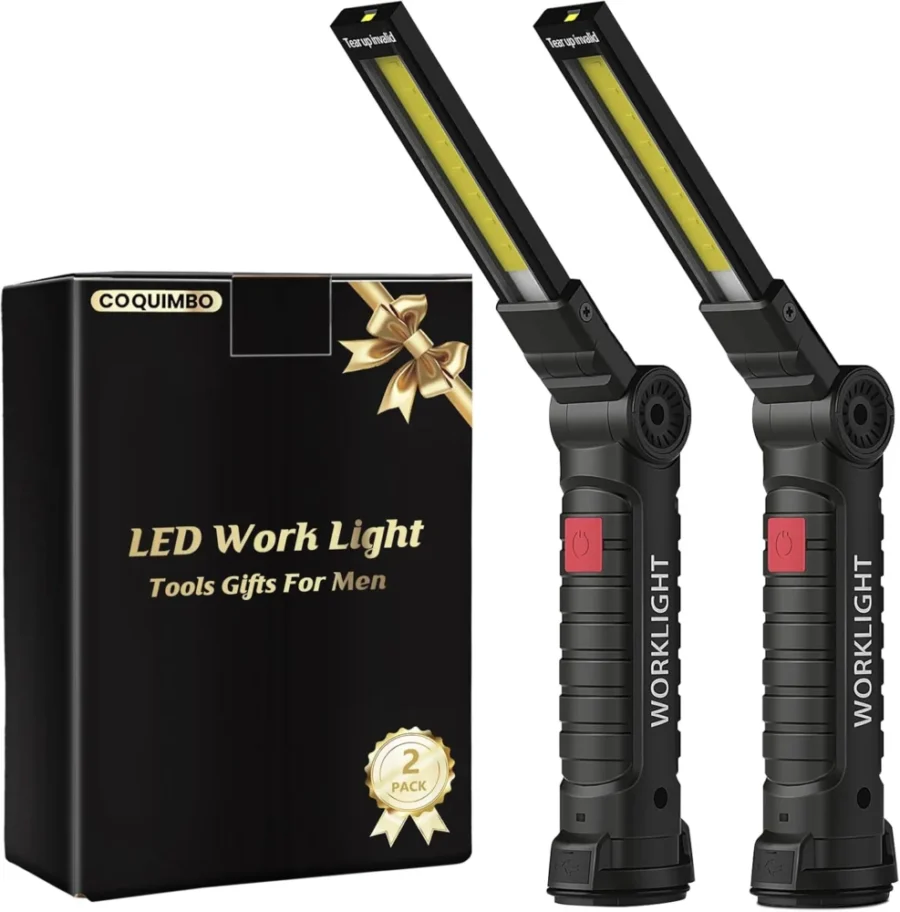 Rechargeable foldable LED work light with magnet and hook, 2 pack