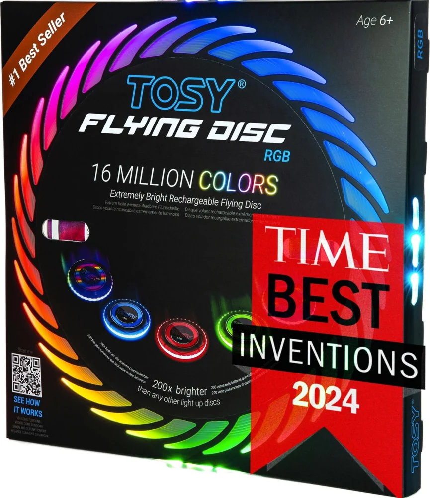 Rechargeable LED flying disc with 108 RGB lights, 27 cm