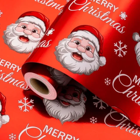 Red and white metallic Christmas wrapping paper roll, 43 cm x 10 m