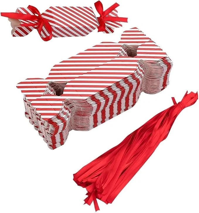 Red and white striped DIY Christmas cracker boxes, pack of 24