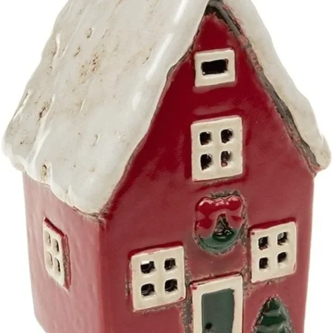 Red Cornish village pottery cottage lantern for a tealight, 16 cm