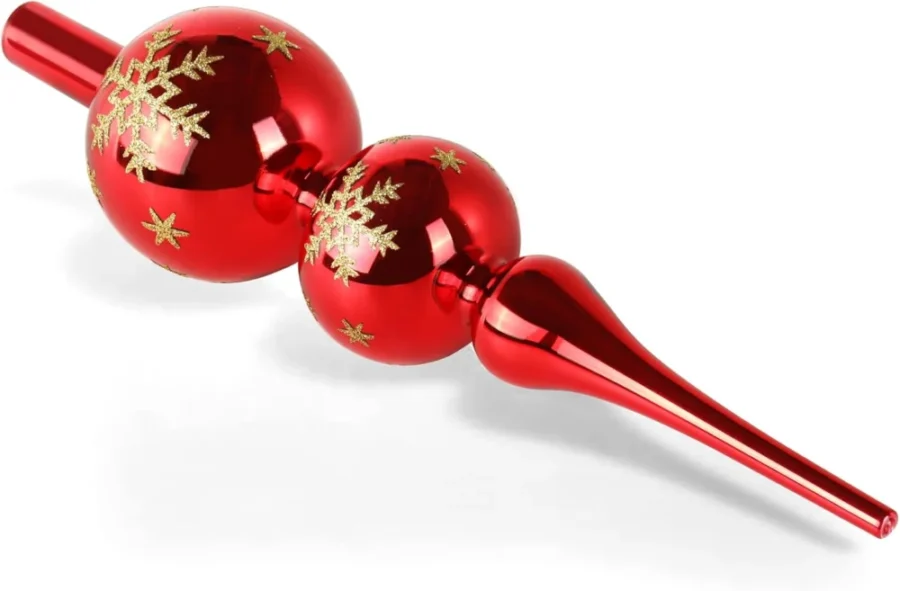 Red glass tree topper finial, 31 cm, two spheres and a pointed tip