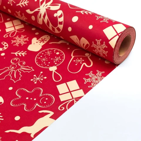Red kraft Christmas wrapping paper roll, 43 cm x 15 m, uncoated