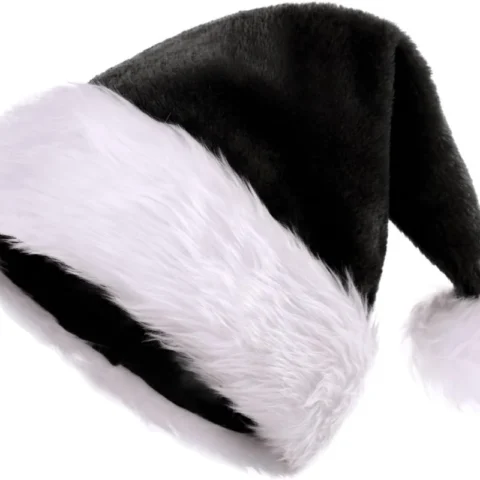 Red plush Father Christmas hat for adults, Santa Claus style