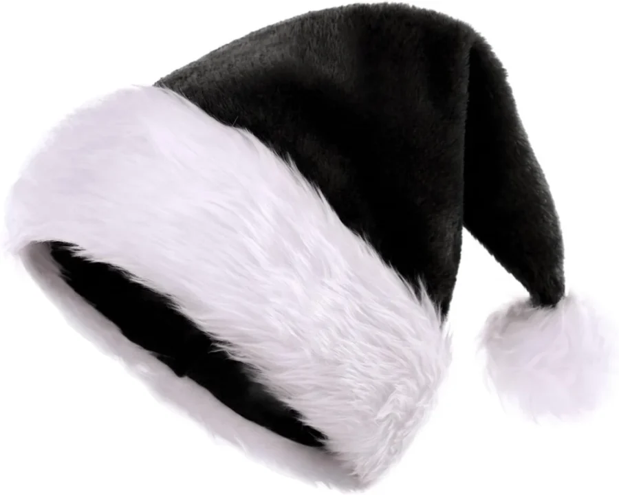 Red plush Father Christmas hat for adults, Santa Claus style