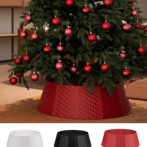 Red woven-look plastic tree collar, 12 pieces, 71 cm base, 23 cm high