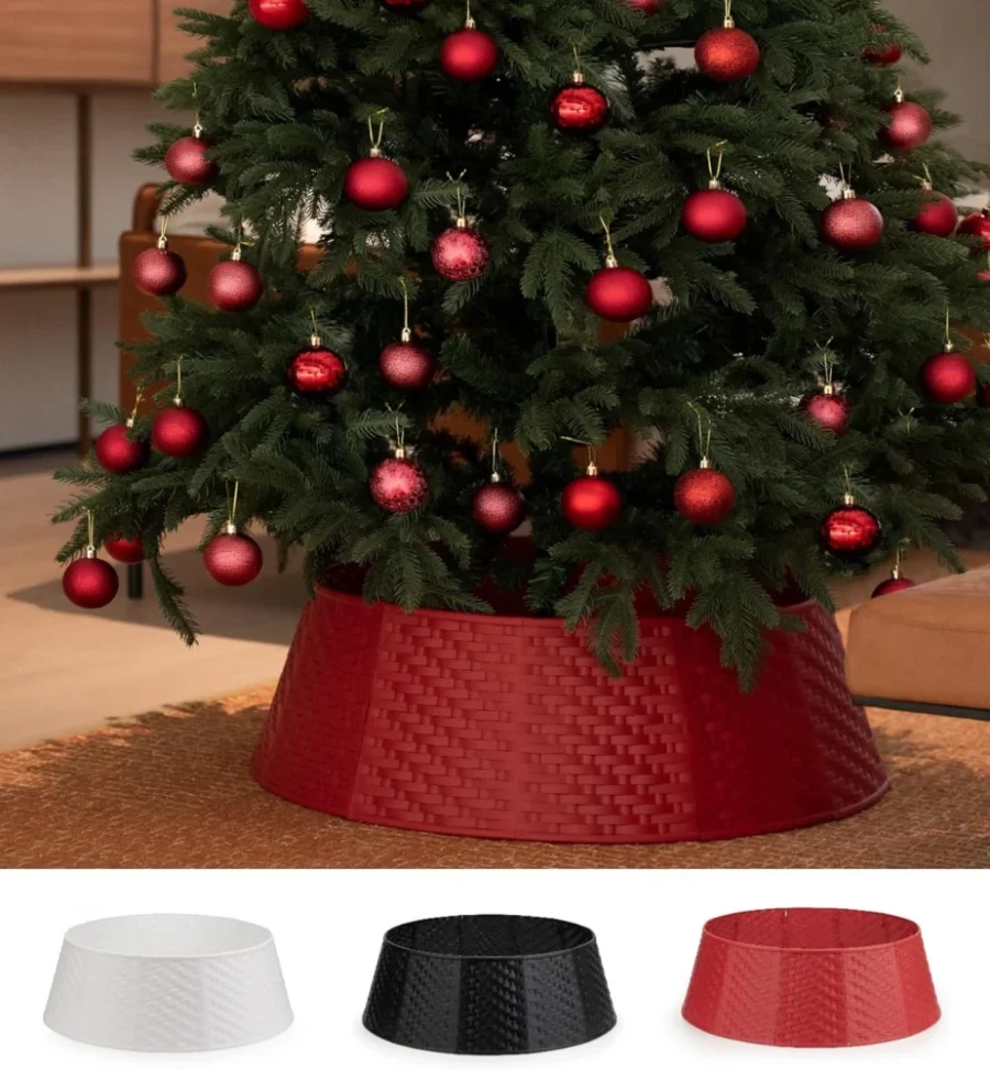 Red woven-look plastic tree collar, 12 pieces, 71 cm base, 23 cm high