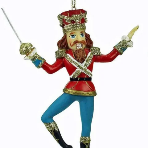 Resin nutcracker soldier hanging decoration with gold twine, 13 cm