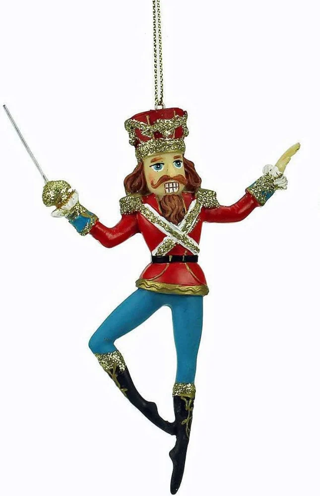 Resin nutcracker soldier hanging decoration with gold twine, 13 cm