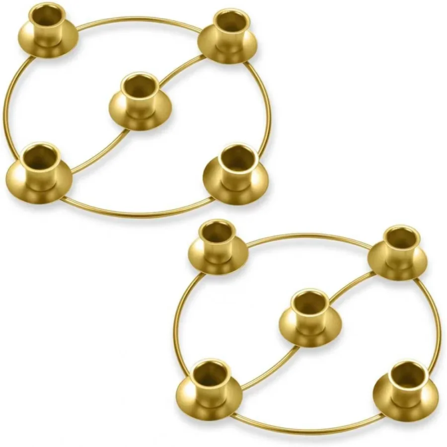 Round gold metal Advent wreath candle holder for 5 candles, 21 cm