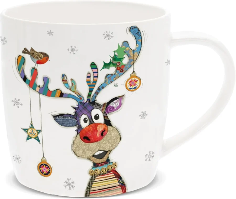 Rudolph fine china Christmas mug, 350 ml, 9.5 cm tall