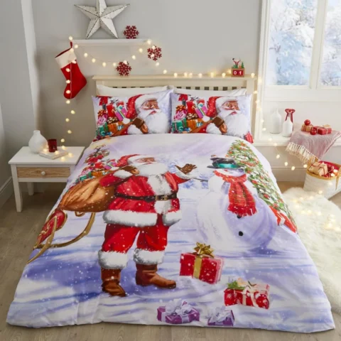 Santa in the Snow double duvet cover set with 2 pillowcases