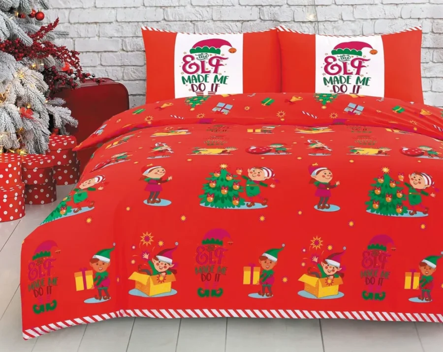 Santa’s elves king size reversible duvet cover set, 3 pieces