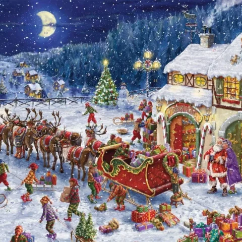 Santa’s sleigh paperboard advent calendar, 35.6 x 27.9 cm