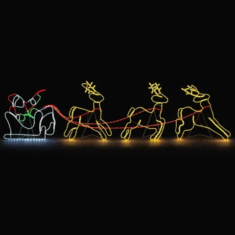 Santa, sleigh and three reindeer rope light, 3 m, 264 LEDs, mains