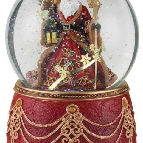 Santa with snowflakes musical snow globe, 100 mm glass dome