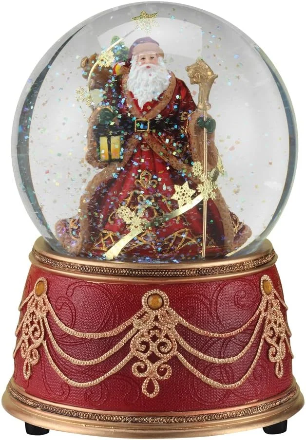 Santa with snowflakes musical snow globe, 100 mm glass dome