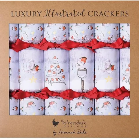 Season’s Tweetings Christmas crackers, set of 6, with glass magnet