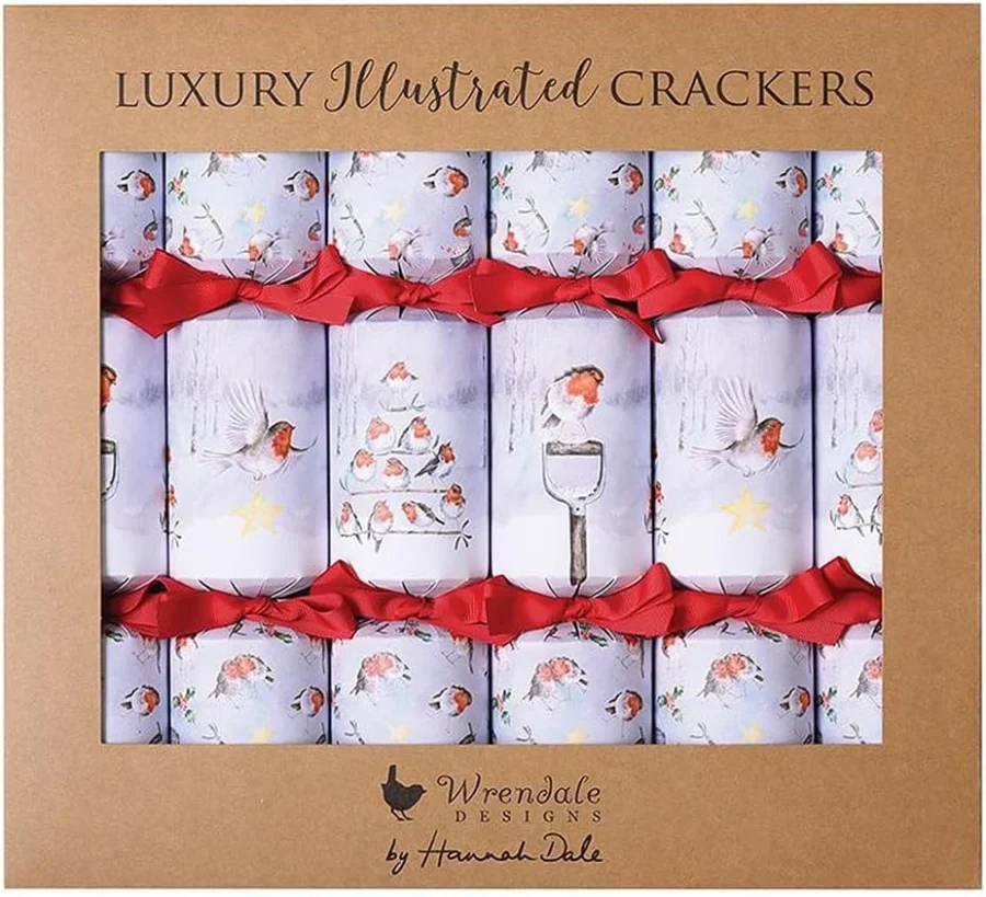Season’s Tweetings Christmas crackers, set of 6, with glass magnet