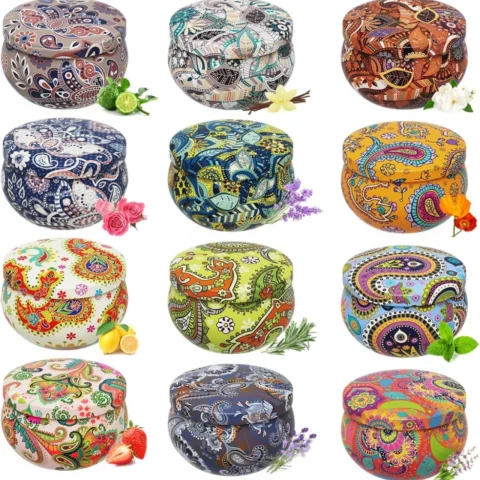 Set of 12 soy wax candles in travel tins, 12 scents, gift boxed