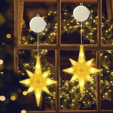 Set of 2 battery star window lights with timer and suction cups
