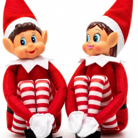 Set of 2 boy and girl Christmas elves, soft body, vinyl face, 30 cm