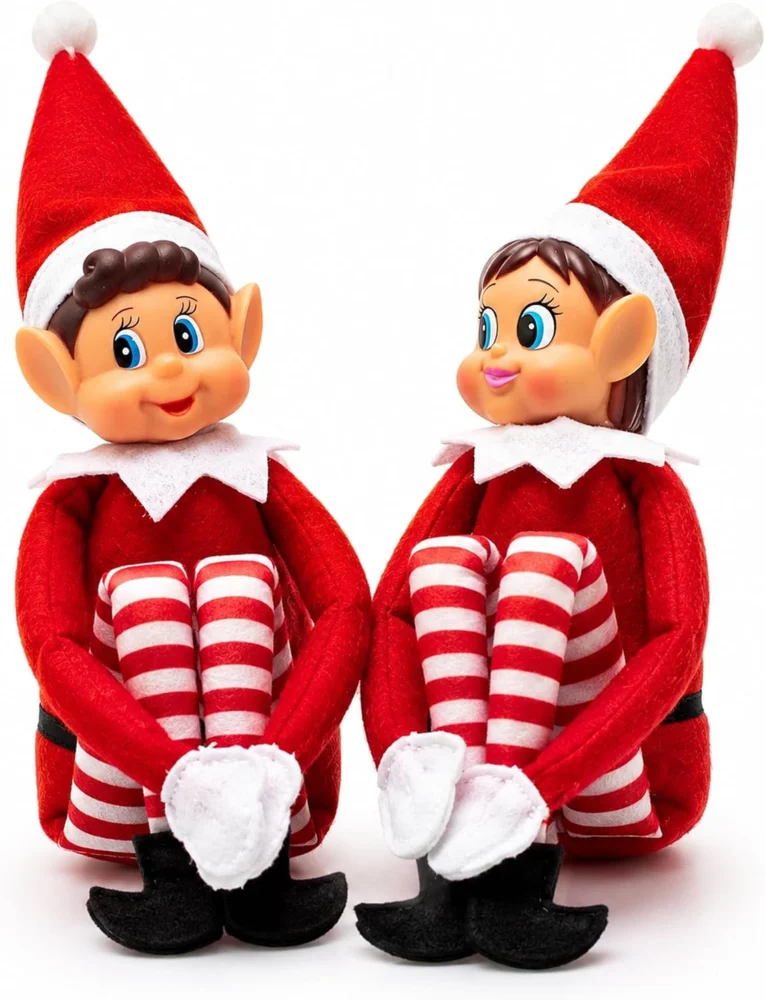 Set of 2 boy and girl Christmas elves, soft body, vinyl face, 30 cm