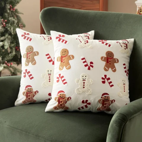 Set of 2 gingerbread and candy cane Christmas cushion covers, 45 cm