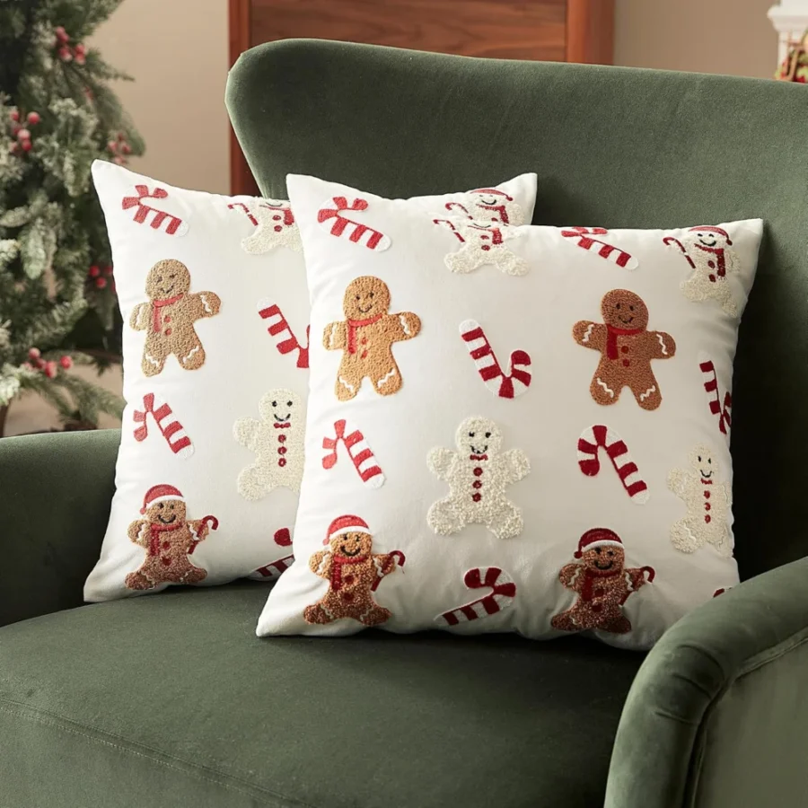 Set of 2 gingerbread and candy cane Christmas cushion covers, 45 cm