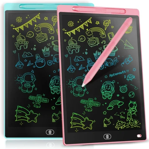 Set of 2 LCD drawing tablets for kids, 8.5 inch, pink and blue