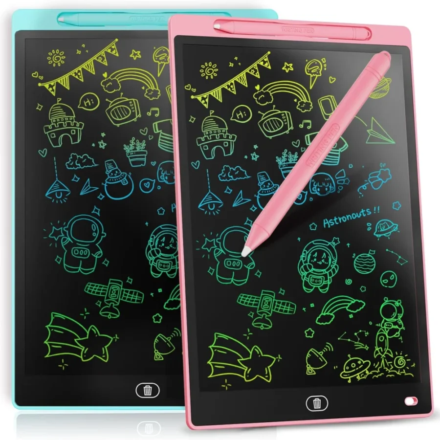 Set of 2 LCD drawing tablets for kids, 8.5 inch, pink and blue