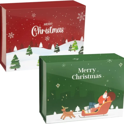 Set of 2 magnetic Christmas gift boxes, red and green, 21 x 18 cm