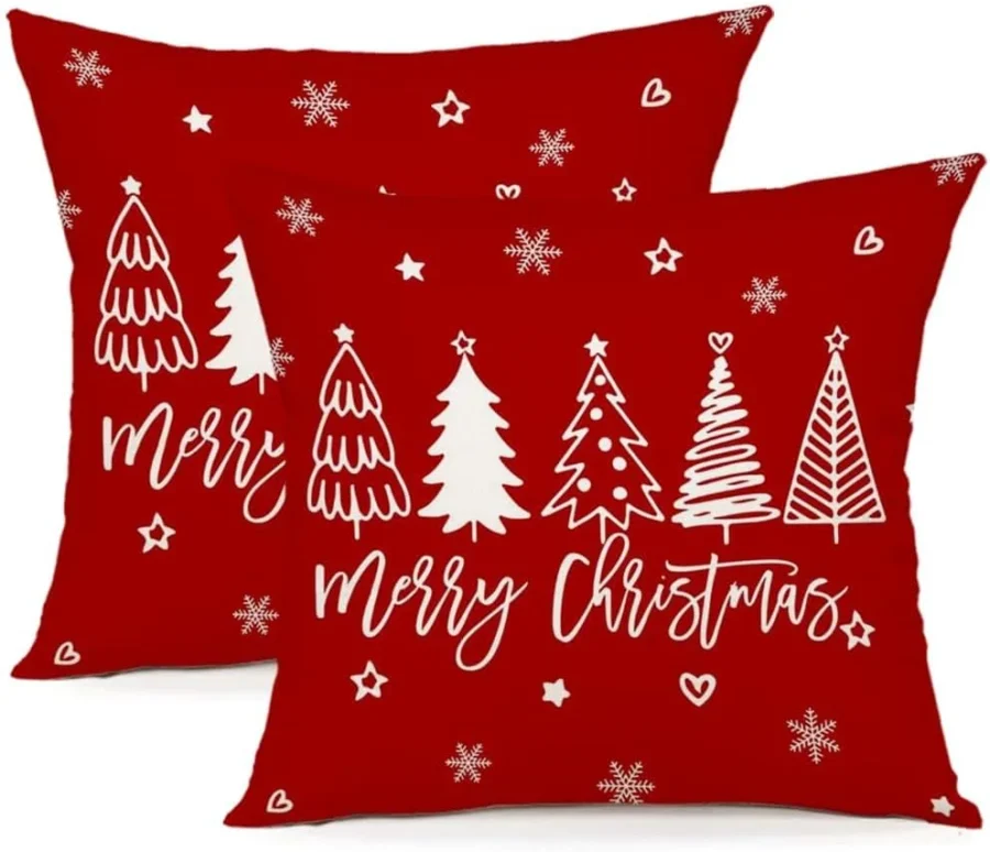 Set of 2 red Christmas cushion covers, 45 x 45 cm, cotton blend