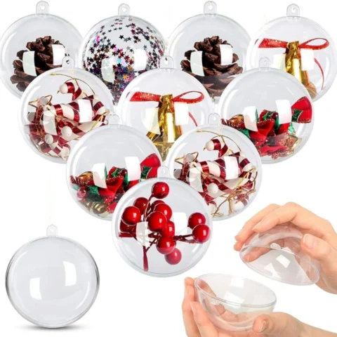 Set of 20 clear fillable baubles, 8 cm, snap-together halves