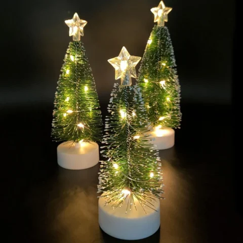 Set of 3 mini snow-effect Christmas trees with 10 LED lights each