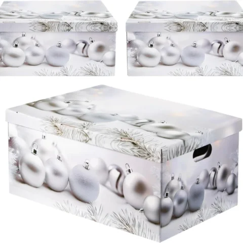 Set of 3 white Christmas Eve boxes with lids, 51 x 37 x 24 cm