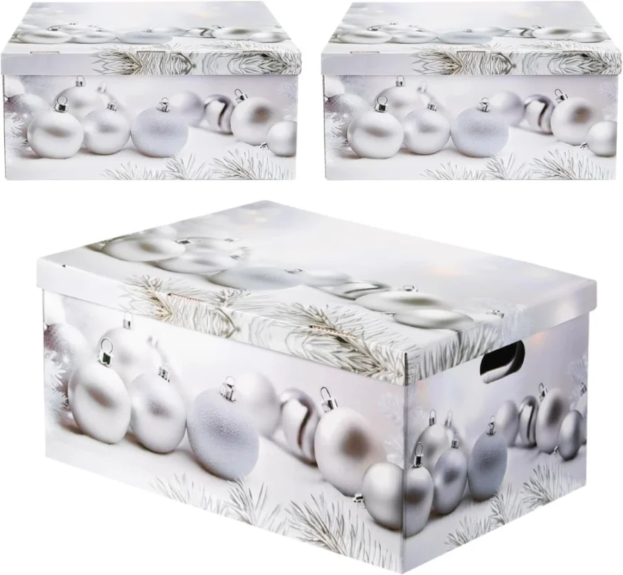 Set of 3 white Christmas Eve boxes with lids, 51 x 37 x 24 cm