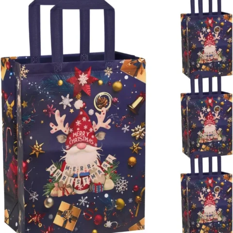 Set of 4 blue non-woven Christmas tote bags, 41 x 30 x 16 cm