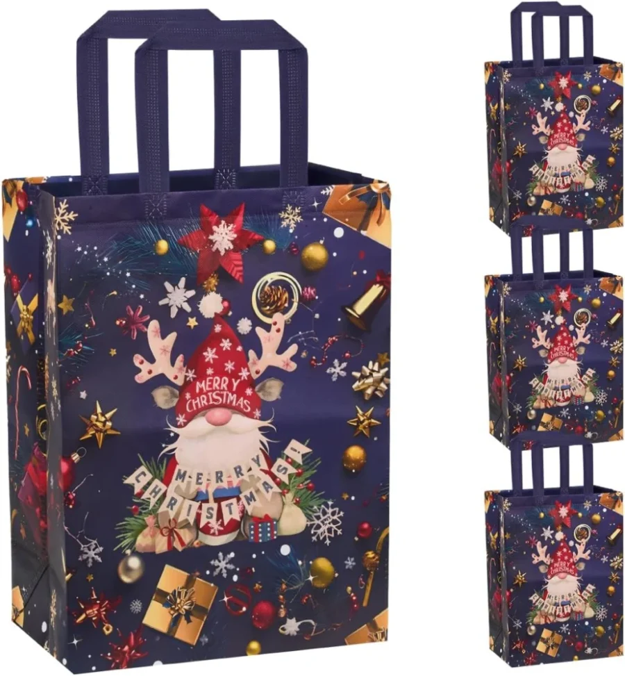 Set of 4 blue non-woven Christmas tote bags, 41 x 30 x 16 cm