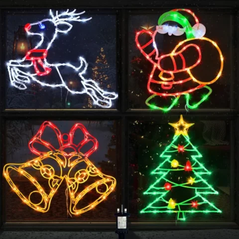Set of 4 Christmas window silhouette lights, 41 cm, with UK plugs