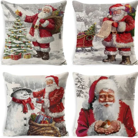 Set of 4 polyester Christmas cushion covers with snowflakes and deer