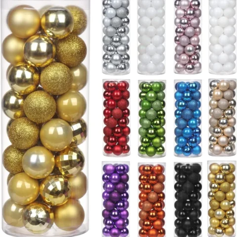 Set of 40 shatterproof gold baubles, 4 cm, in a clear storage tube