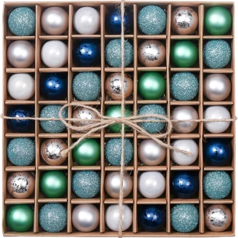 Set of 49 shatterproof 3 cm baubles in silver blue, pre-strung