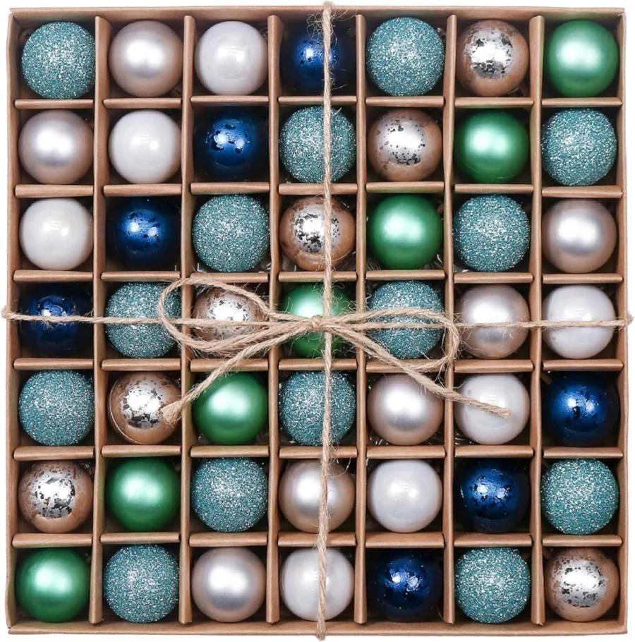 Set of 49 shatterproof 3 cm baubles in silver blue, pre-strung